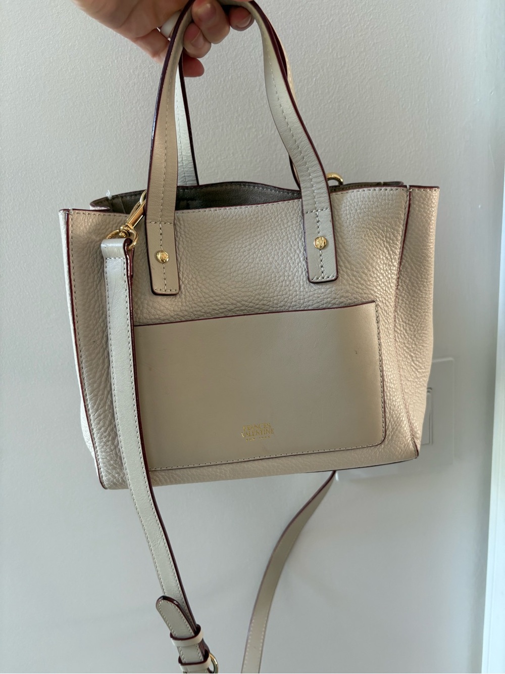 Frances Valentine Cream Leather Crossbody Tote with Gold Hardware